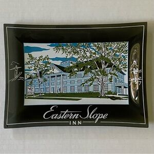 Eastern Slope Inn Tray Trinket Dish Glass EUC Vintage North Conway NH Black 6.5”